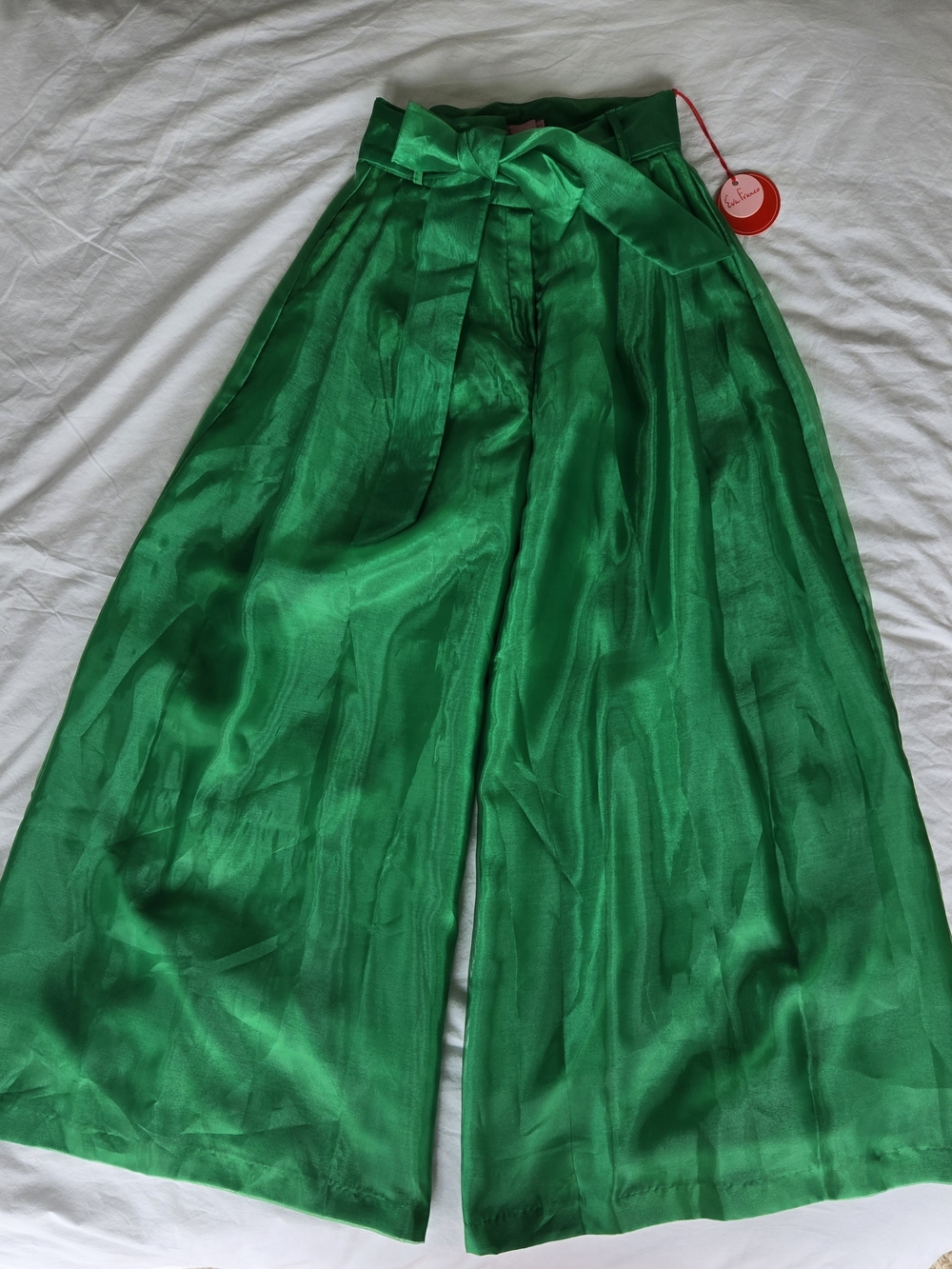 BNWT Anthropologie x Eva Franco Kelly Green Chiffon Wide-Leg Pants